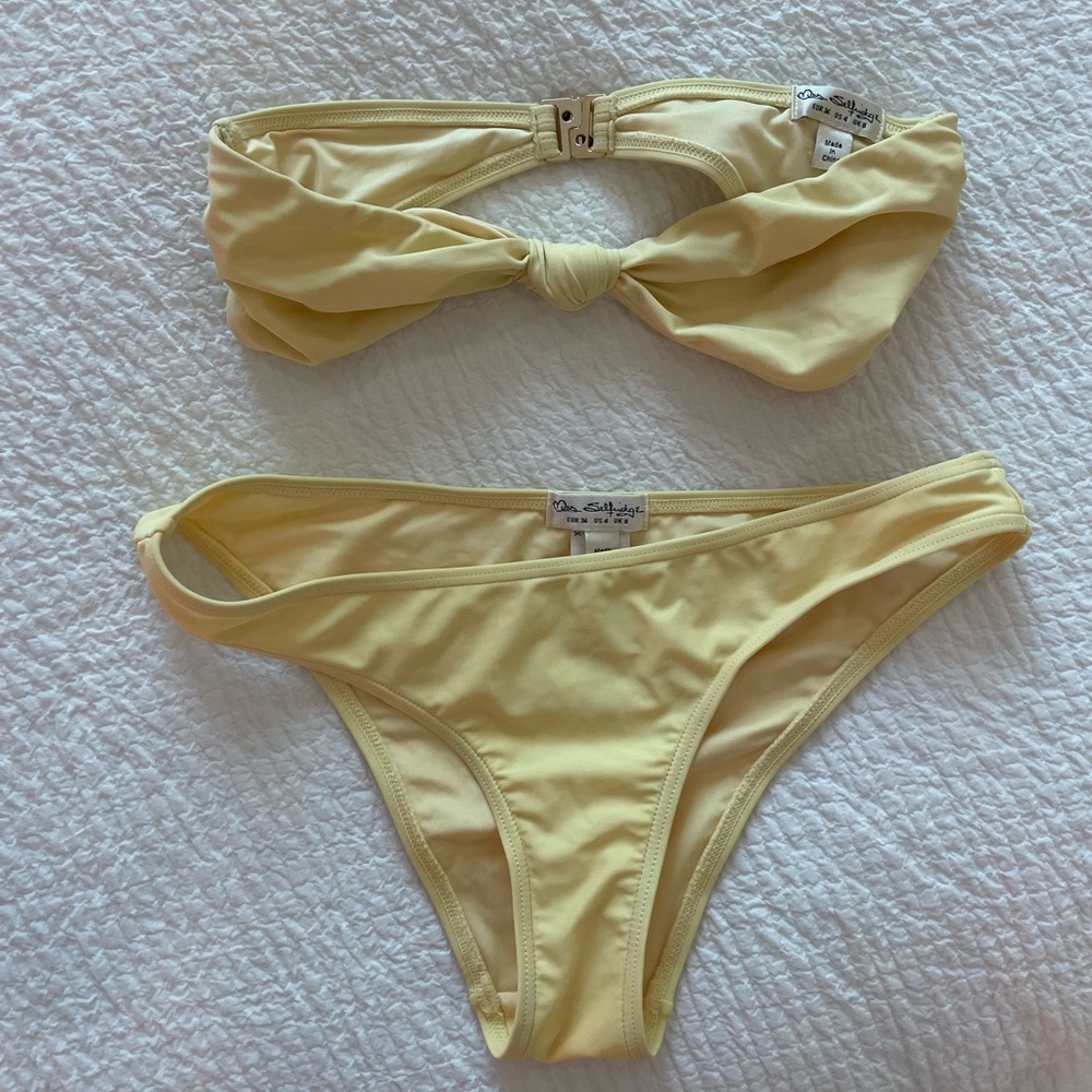Miss Selfridges butter yellow bandeau bikini